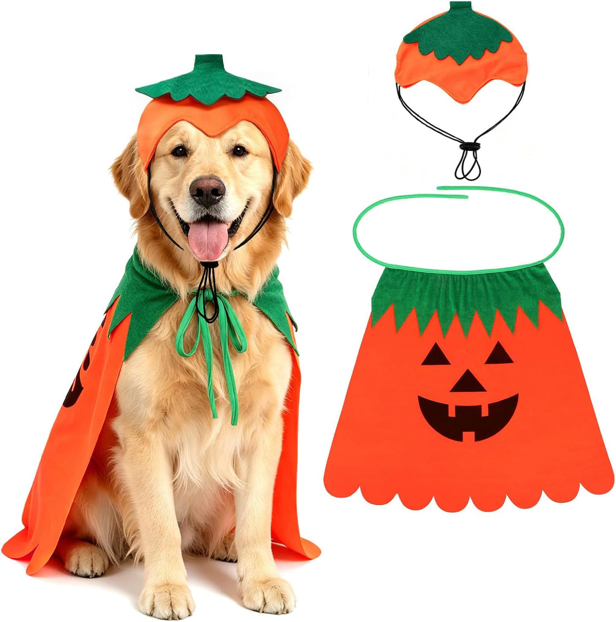 Rypet Dog Pumpkin Costume, Halloween Cape & Hat for Large X-Large Dogs, XL