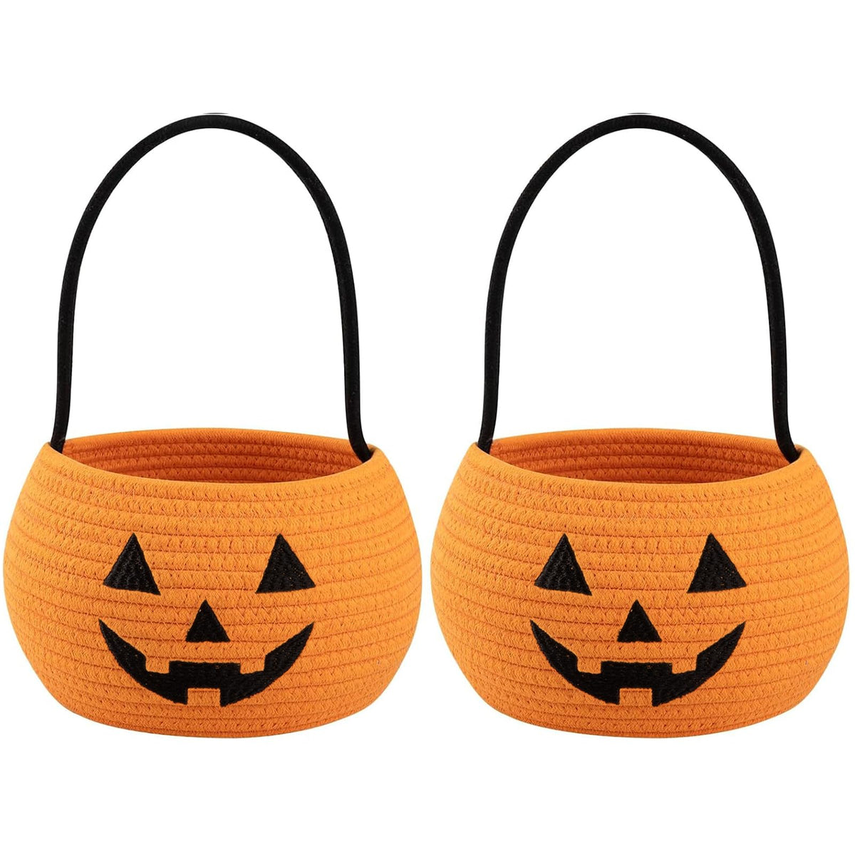 OIASKET Cotton Rope Halloween Pumpkin Basket with Handle, Trick or Treat Bucket for Kids, Woven Boo Candy Basket for Neighborhood Parades & Indoor Holiday Home Decor
