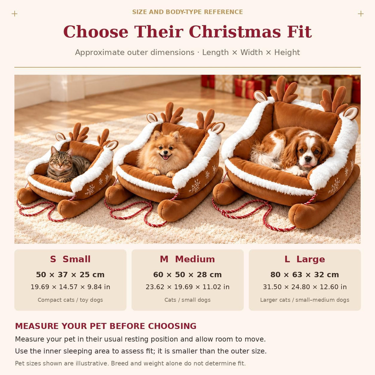 Christmas Dog Bed, Plush Santa Sleigh Sofa for Cats