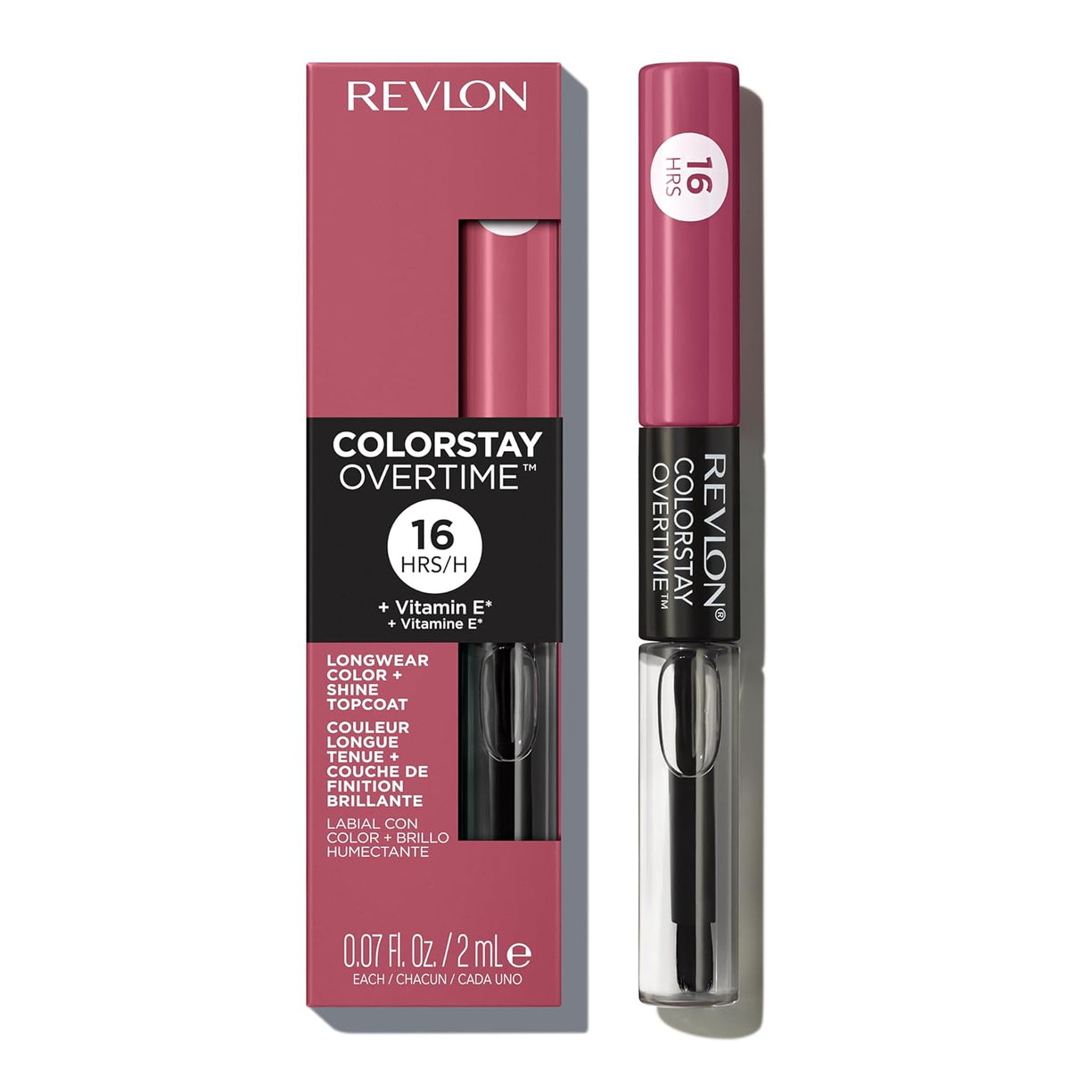 Revlon ColorStay Overtime Liquid Lipstick with Clear Lip Gloss, Long-Lasting Lip Color, Dual Ended with Moisturizing Vitamin E, 005 Infinite Raspberry, 0.07 fl oz
