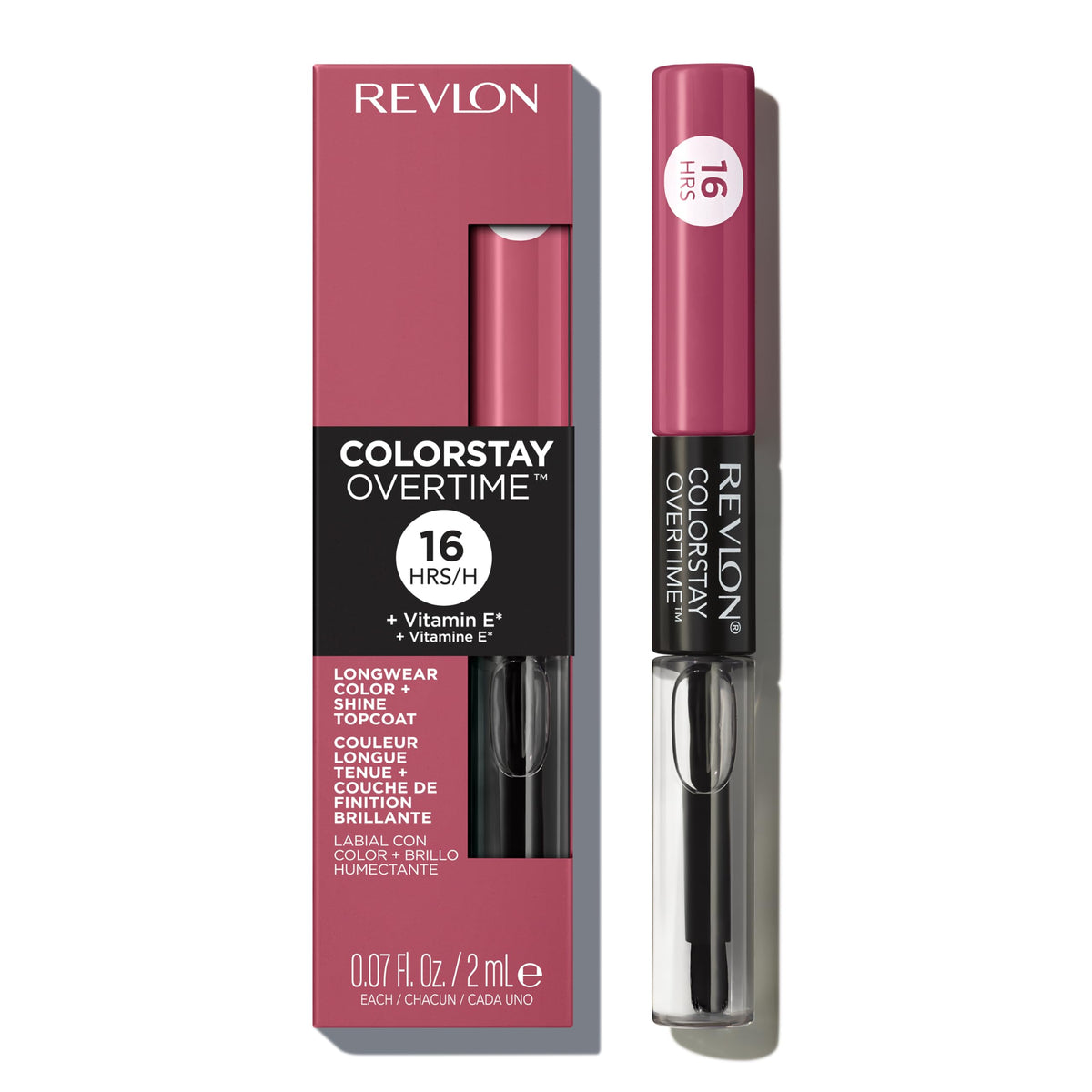 Revlon ColorStay Overtime Liquid Lipstick with Clear Lip Gloss, Long-Lasting Lip Color, Dual Ended with Moisturizing Vitamin E, 350 Bare Maximum, 0.07 fl oz