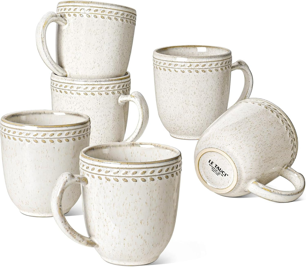 LE TAUCI Coffee Mugs Set of 6, 12 oz Ceramic Coffee Cups with Handle for Latte, Milk, Tea, Cappuccino, Mocha, Cocoa, Microwave Oven Dishwasher Safe - 3.6 inch, Birch