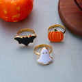 MALOYANVE 3Pcs Halloween Rings Set Pumpkin Ghost Bat Enamel Open Ring