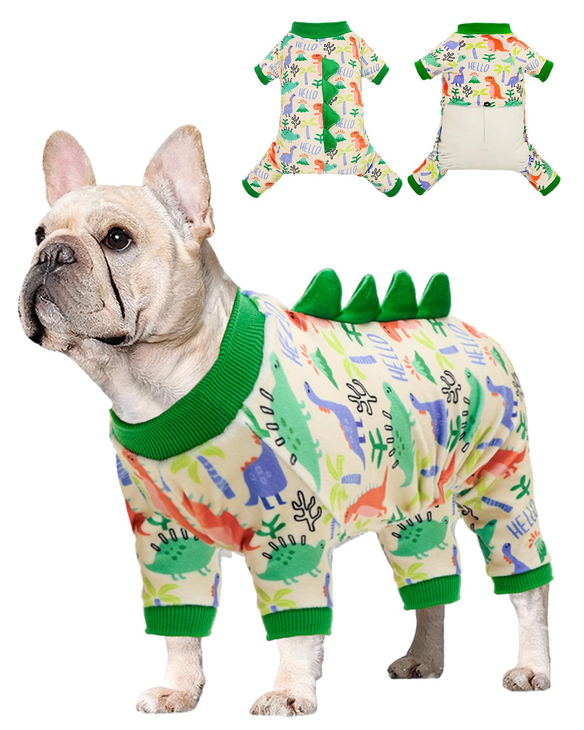 CuteBone Dinosaur Costume Dog Pajamas, Stretchy Spandex Crystal Velvet Sleepwear Coat for Small Dogs, Soft & Warm Pet Outfit Clothes for Cold Weather, Cozy Pullover Design COSP05XXL