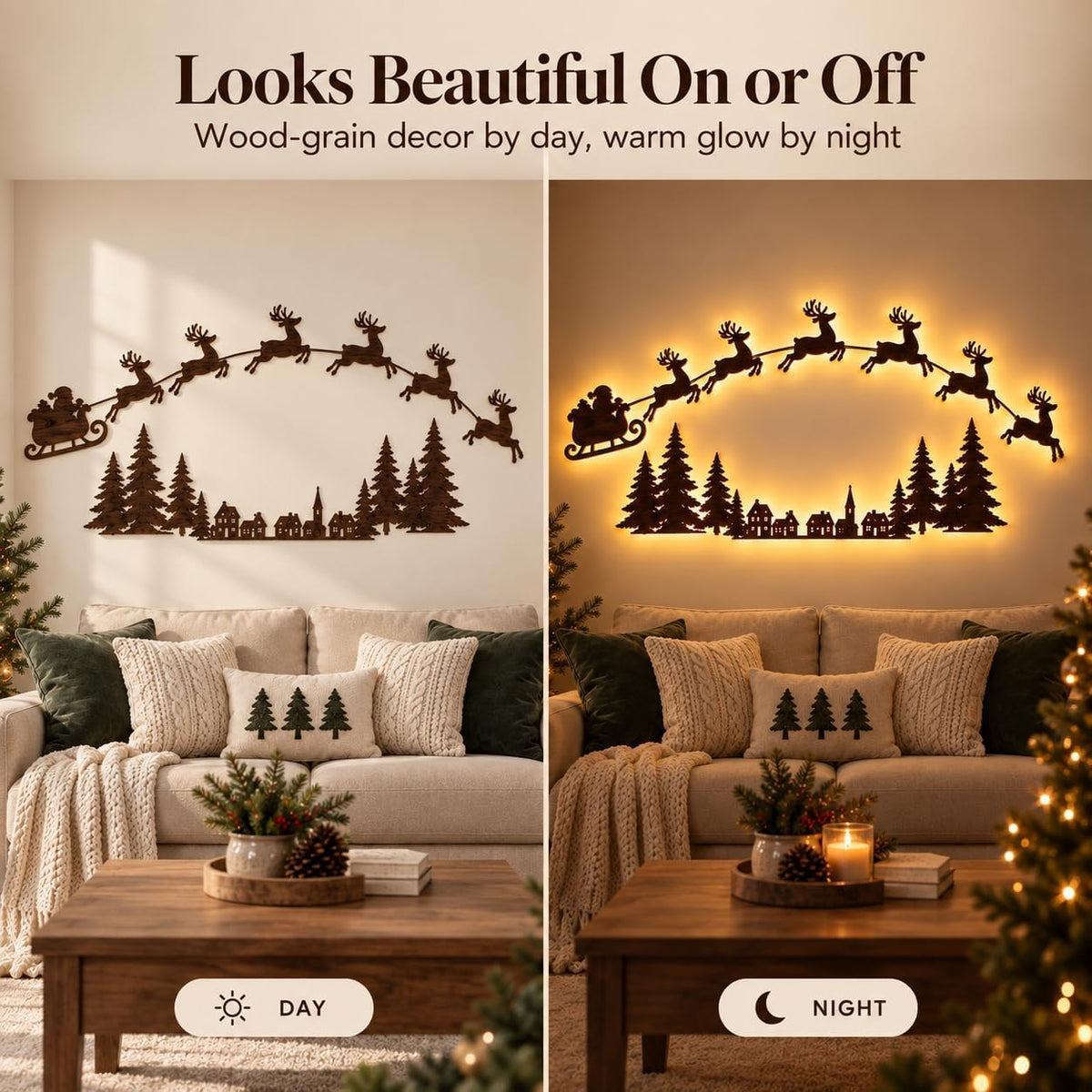 LED Reindeer Wall Decorations,3D Wooden Christmas Lighting Decor