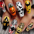 Pink Halloween Press on Nails Long Coffin Fake Nails Cute Ghost Bat Spider Web Design Glossy Acrylic Nails Reusable Stick on Nails Full Cover Artificial Nails Halloween Costume Party Daily Nail Decor