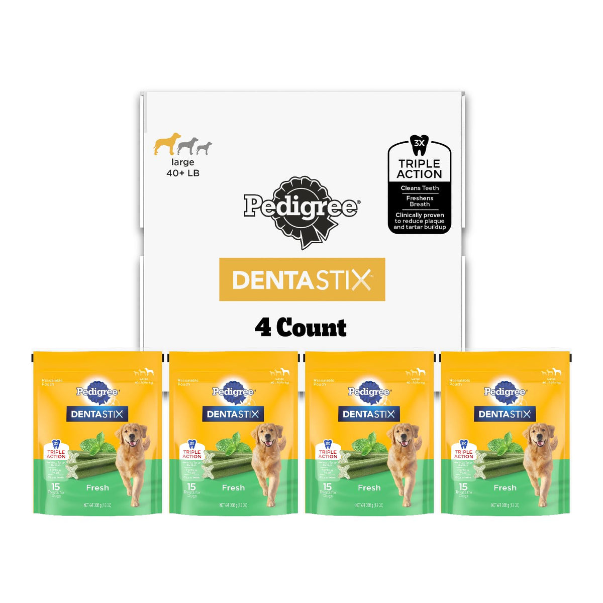Pedigree Dentastix Dog Dental Treats, Large Breed Dog Treats, Fresh Flavor, 1.87 lb. Bag (36 Treats Total)