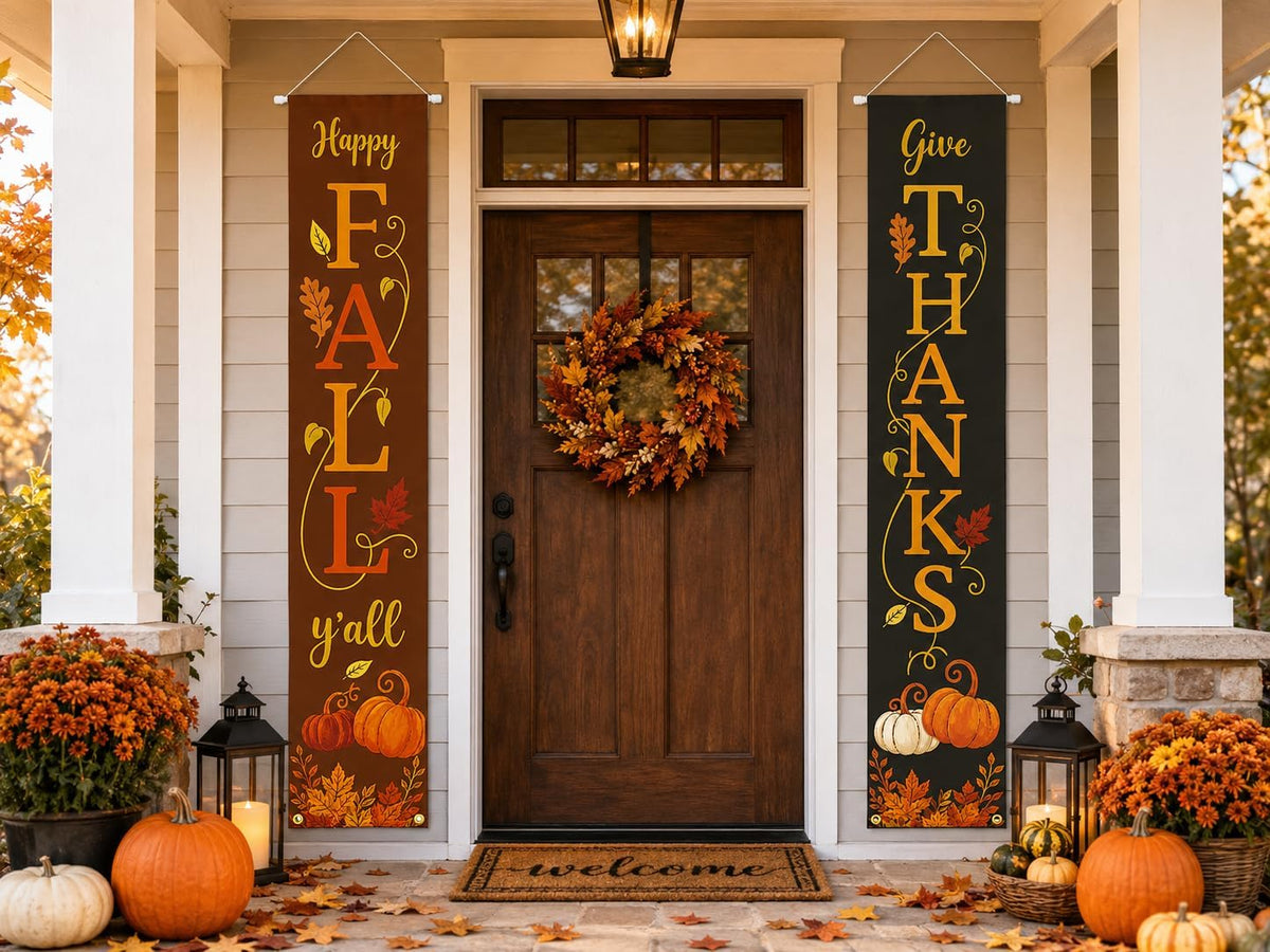 Happy Fall Y'all Give Thanks Rustic Porch Banner Farmhouse Decor