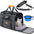 Morpilot Pet Carrier for Large Cats, Puppies & Small Dogs Up to 25lbs, Escape-Proof with Locking Zippers, Dual-Sided Cushion, Safety Buckle for Car & Vet Travel, Includes Foldable Bowl (Dark Gray)