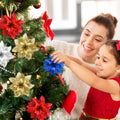 FurRain Christmas Poinsettia Artificial Flowers Decorations 5.5" Christmas Tree Wreaths Garland Decoration 12 Pcs Glitter Flowers Picks Decor for Xmas New Year Wedding Party Ornaments (Pink)