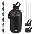 BJPKPK Half Gallon Insulated Water Bottles with Straw Lid & Side Handle, 64oz Large, Stainless Steel Water Bottles with 3 Lids and Paracord Strap, Metal Water Jug,Black