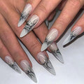 Stilettos Press on Nails White French Tip False Nails Glossy Extra Long Natural Glue on Nail Reusable Artificial Acrylic Stick on Nail for Women