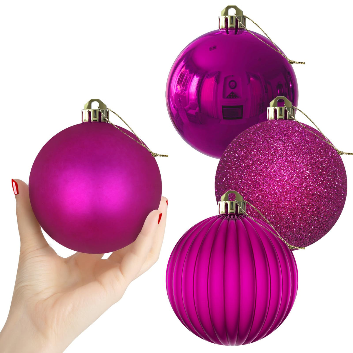 White 4.0" Large Christmas Balls - Christmas Tree Decoration Ornaments Shatterproof Hanging Balls for Birthday Halloween Holiday Wedding Decorations Set of 4pcs