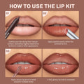 Noerrors 3Pcs Lip Combo Set, Lip Kit with Brown Plumping Lip Liner & Nourishing Lipstick & Nude Glossy Lip Gloss, Long-Lasting, Lightweight, Non-Sticky, Juicy Nude Pink Lip Contour Trio Set for Women