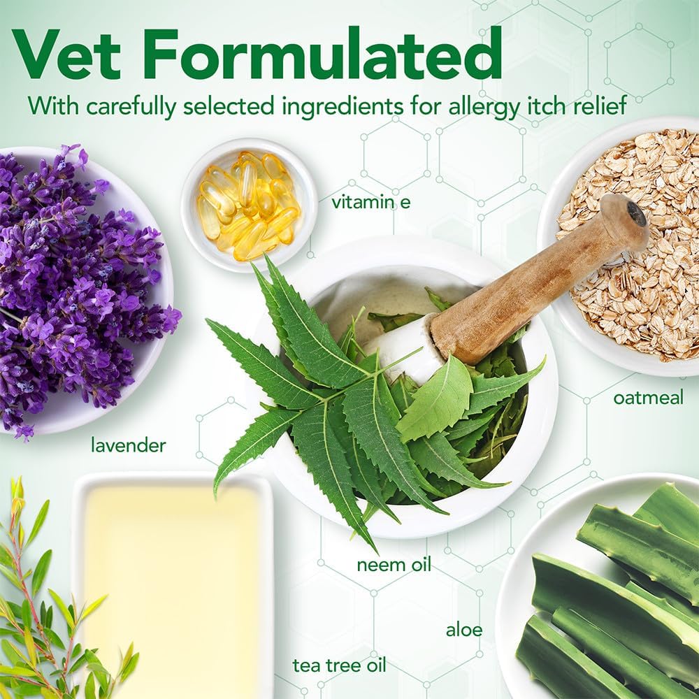 Vet's Best Allergy Itch Relief Dog Shampoo, Oatmeal Dog Shampoo for Itchy Skin, Cleans and Relieves Discomfort from Seasonal Allergies, Anti Itch Dog Soap, 16 Oz