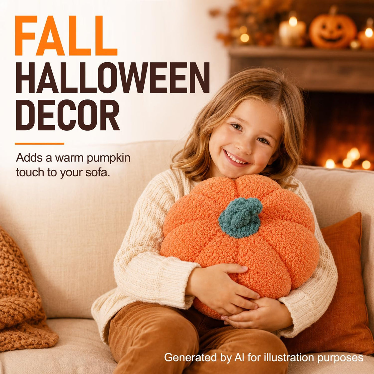 13" Cute Pumpkin Throw Pillow for Fall Decor/Halloween, 1 Pack
