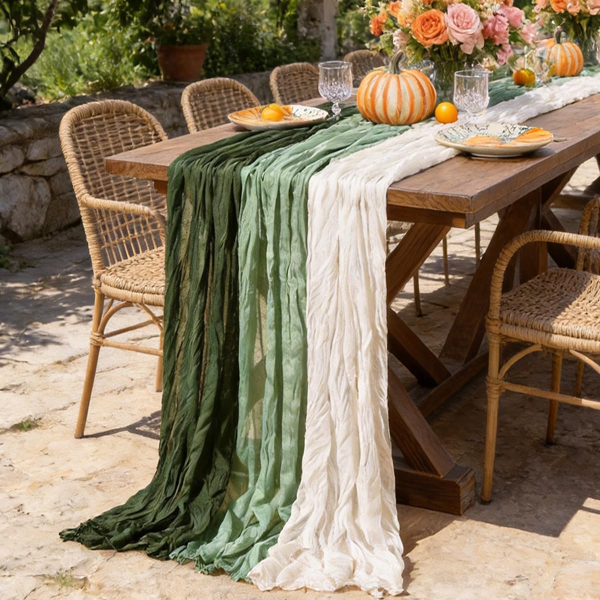 Fall Table Runner Terracotta Cheesecloth Boho Wedding Thanksgiving Decor