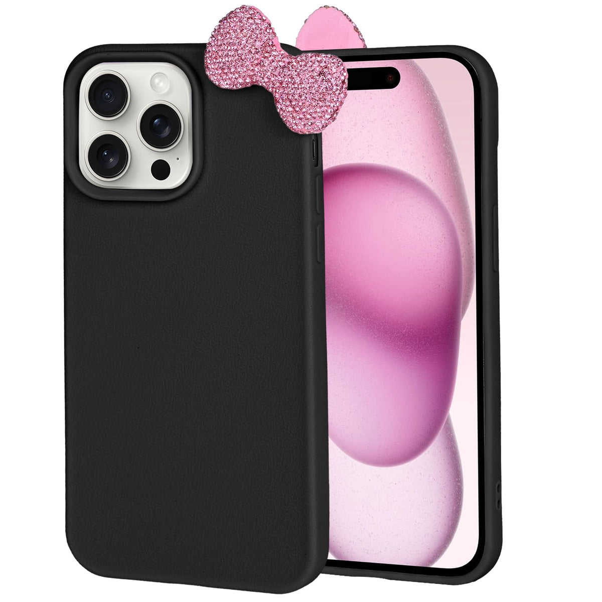 Cases for iPhone 13, Luxury Glitter 3D Rhinestone Bow Phone Cover Soft Litchi Pattern Protective Phone Case for iPhone 13 6.1" 2021