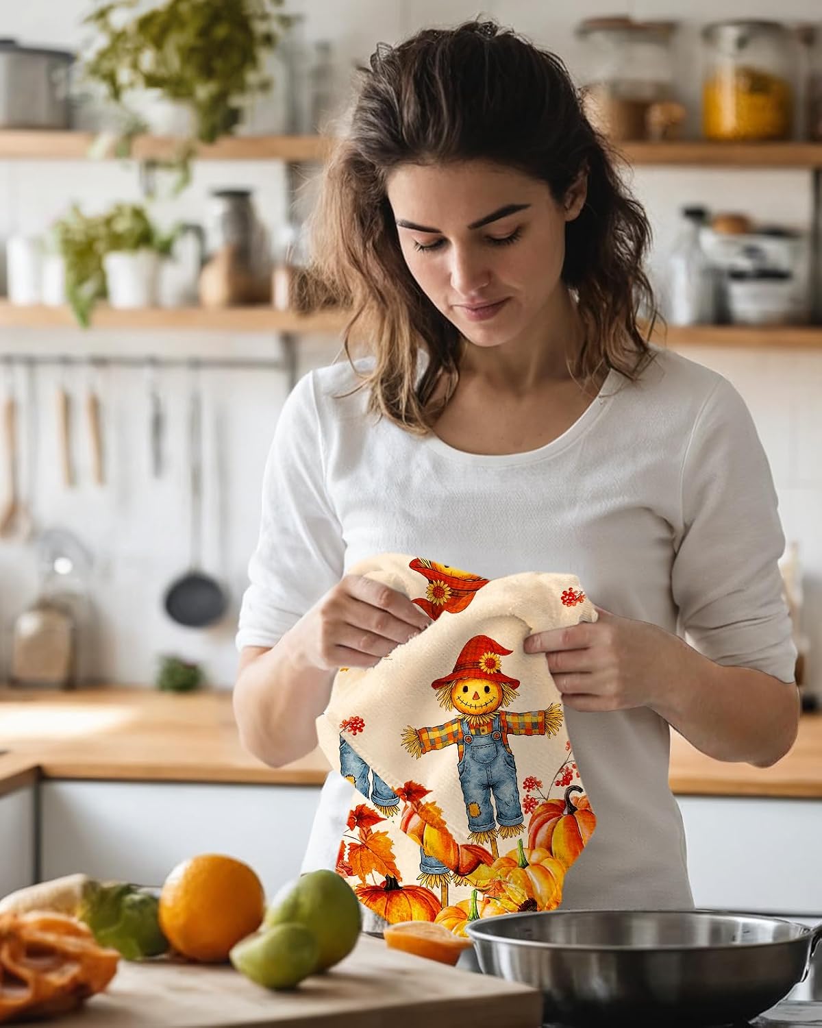 Miss Adola Fall Microfiber Kitchen Towels Set of 2, Straw Pumpkin
