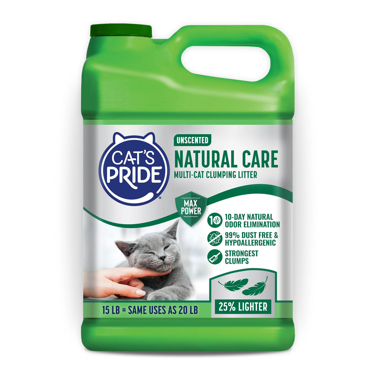 Cat's Pride Max Power: Total Odor Control - Up to 10 Days of Powerful Odor Control - Strong Clumping - Hypoallergenic - 99% Dust Free - Multi-Cat Litter, Unscented, 15 Pounds