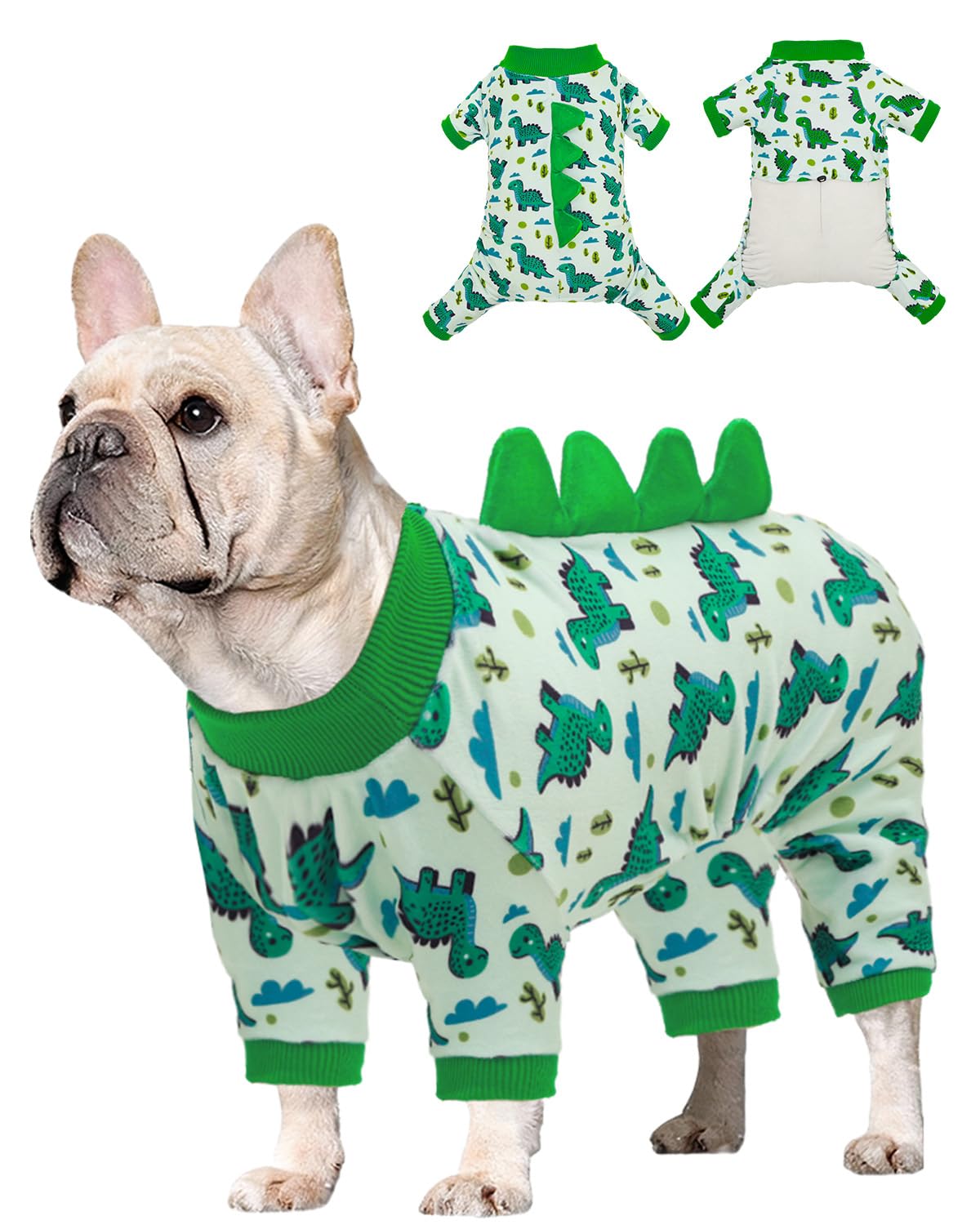 CuteBone Dinosaur Costume Dog Pajamas, Stretchy Spandex Crystal Velvet Sleepwear Coat for Small Dogs, Soft & Warm Pet Outfit Clothes for Cold Weather, Cozy Pullover Design COSP05XXL