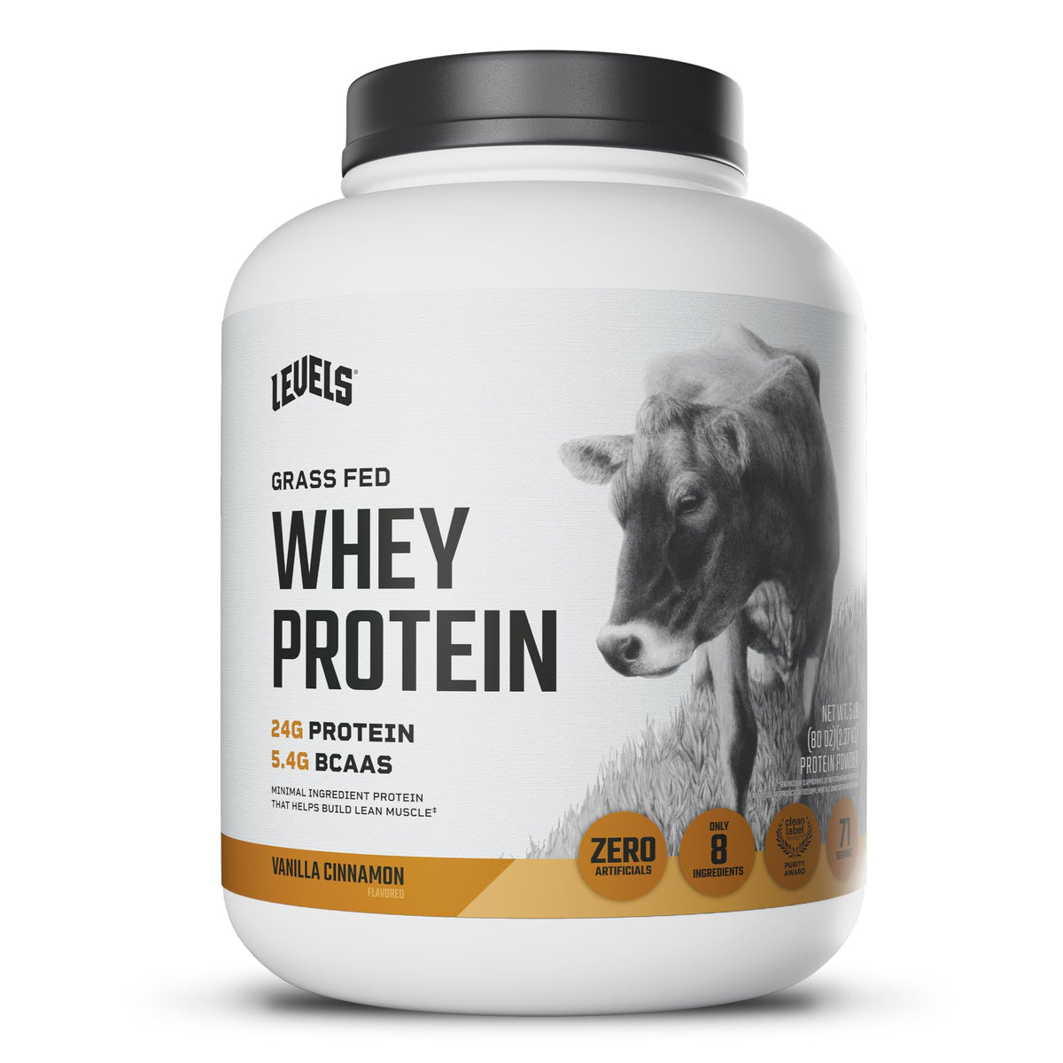 Levels Whey Protein Powder, No Artificial Ingredients, Vanilla Bean, 2LB | 24G of protein and 5.4G BCAAs per scoop, made with hormone-free dairy, zero junk, no fillers, no added sugar, certified clean