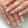Stilettos Press on Nails White French Tip False Nails Glossy Extra Long Natural Glue on Nail Reusable Artificial Acrylic Stick on Nail for Women