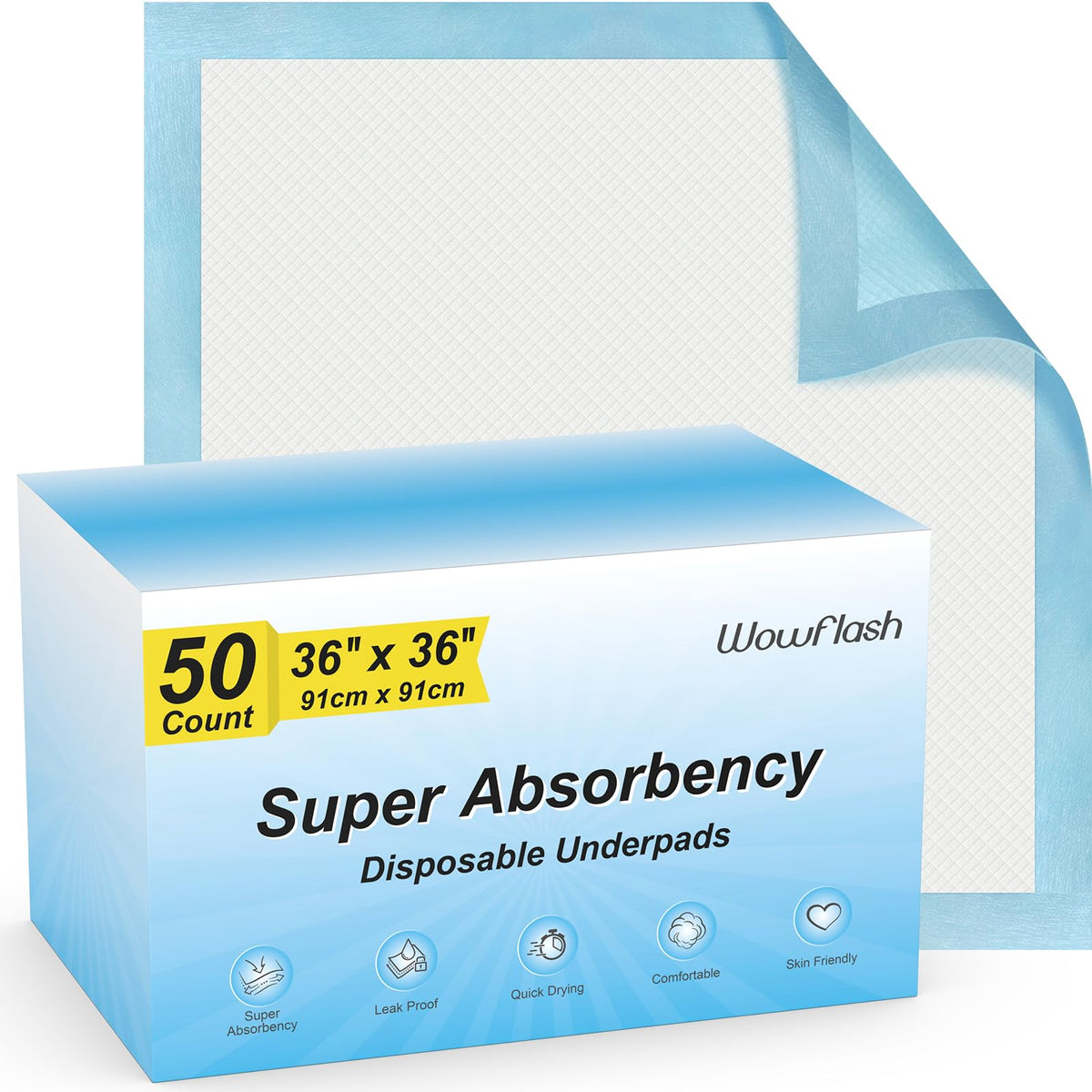 50 Count 30” x 36” Super Absorbency Disposable Underpads | Leakproof Quick Drying, Baby Puppy & Adults Bed Pads Disposable Adults, Dog Pee Pads Extra Large, XXL Incontinence Pads
