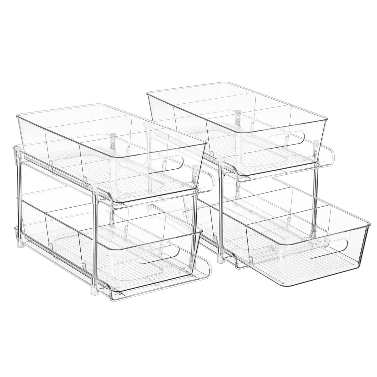Vtopmart 4 Pack Pull Out Bathroom Under Sink Organizer (S-Standard) | Slide-out drawers, Multi-purpose storage, Clear visibility, Easy Set-up
