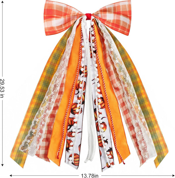 Fall Decor - Large Autumn Harvest Wreath Bow for Front Door 27x13 Inch