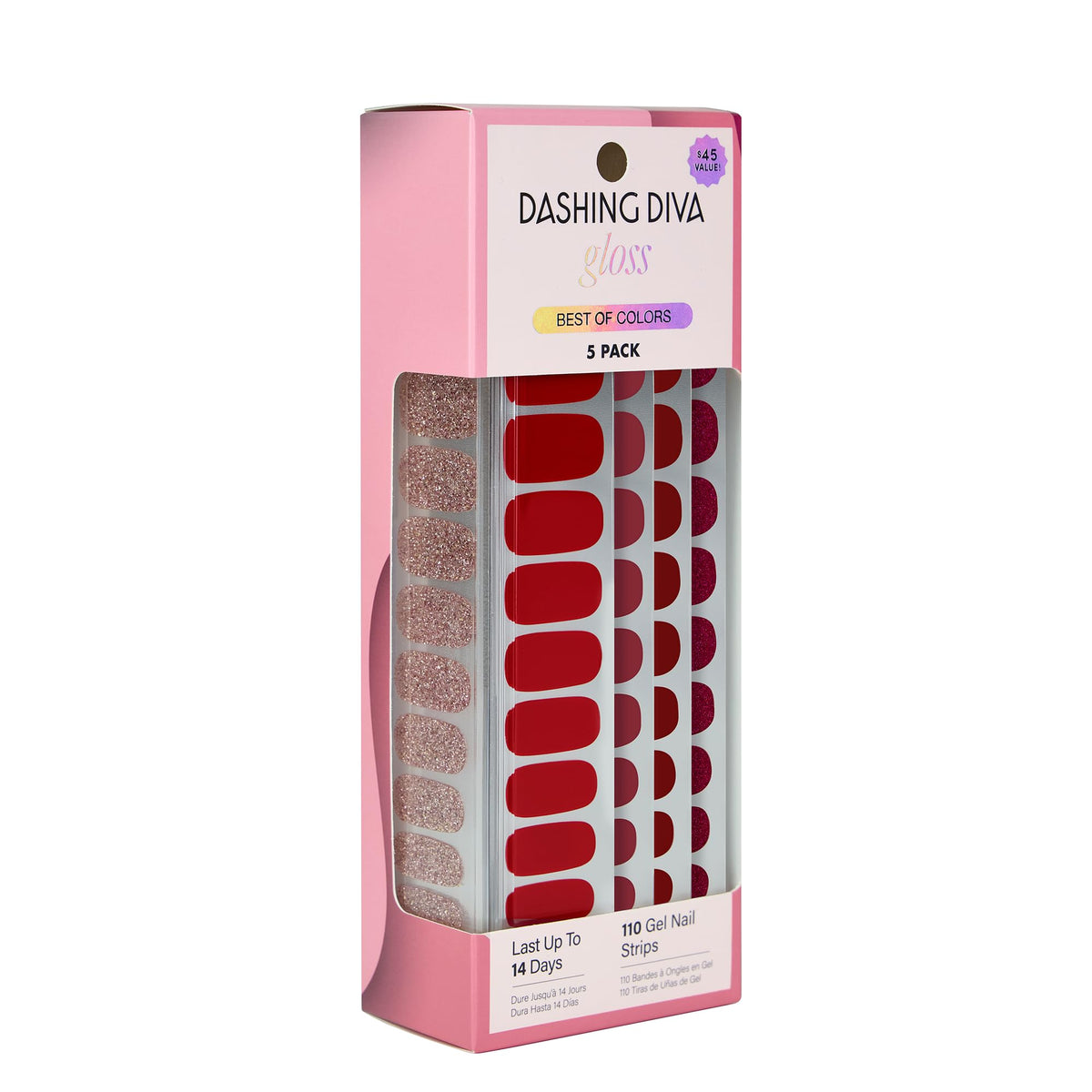 Dashing Diva Gloss Nail Strips 5-in-1 Kit - Best of Nudes - UV Free, Chip Resistant, Long Lasting Gel Nail Stickers - Contains 110 wraps, 5 prep pads, 2 nail files