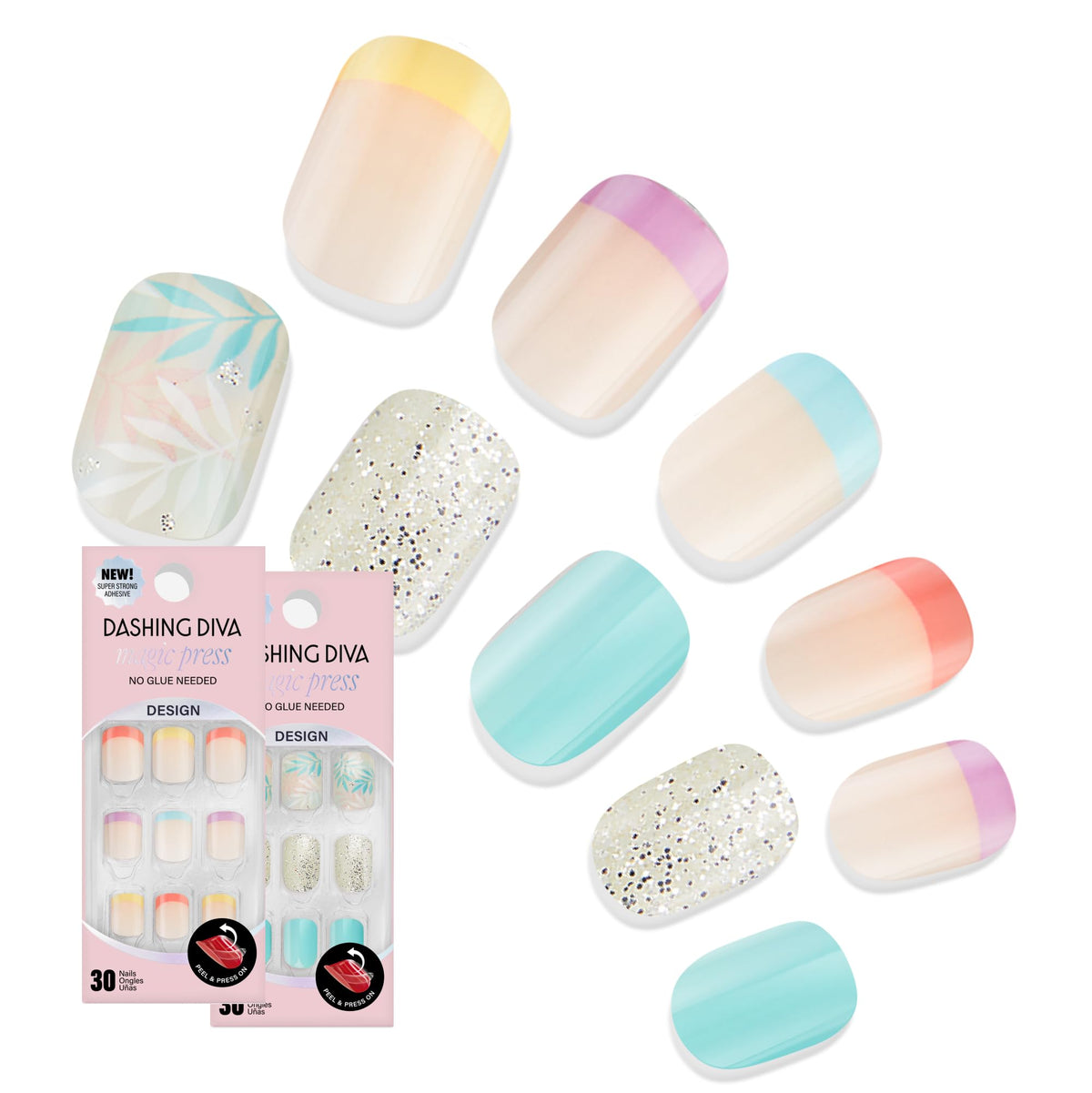 Dashing Diva Magic Press Nail Bundle - French Collection - Square Press On Nails - Day to Night & Homecoming - Long Lasting Gel - Lasts Up to 7 Days - 2 Sets