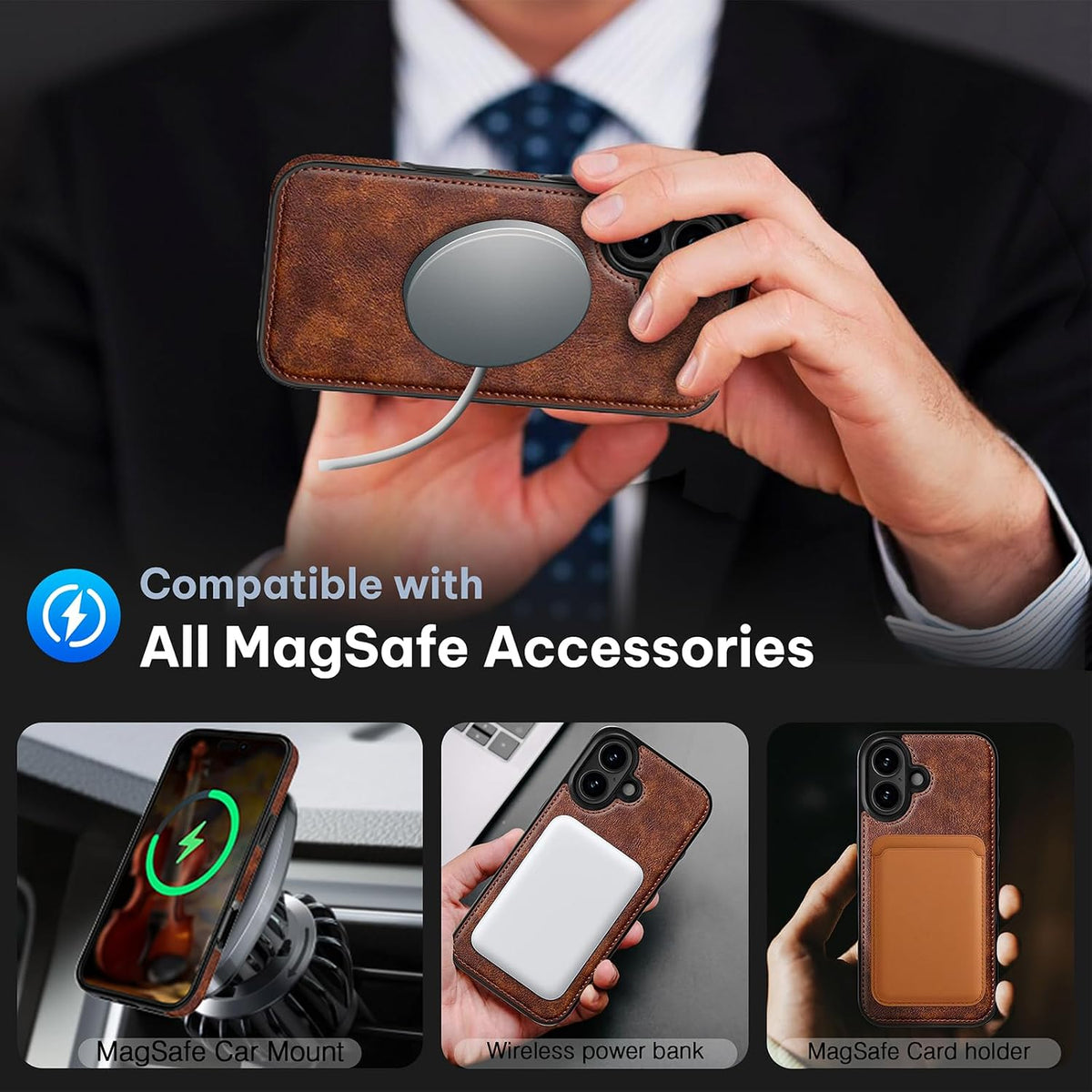 LOHASIC for iPhone 17 Leather Case, Magnetic Phone Case 6.3", Vintage Brown