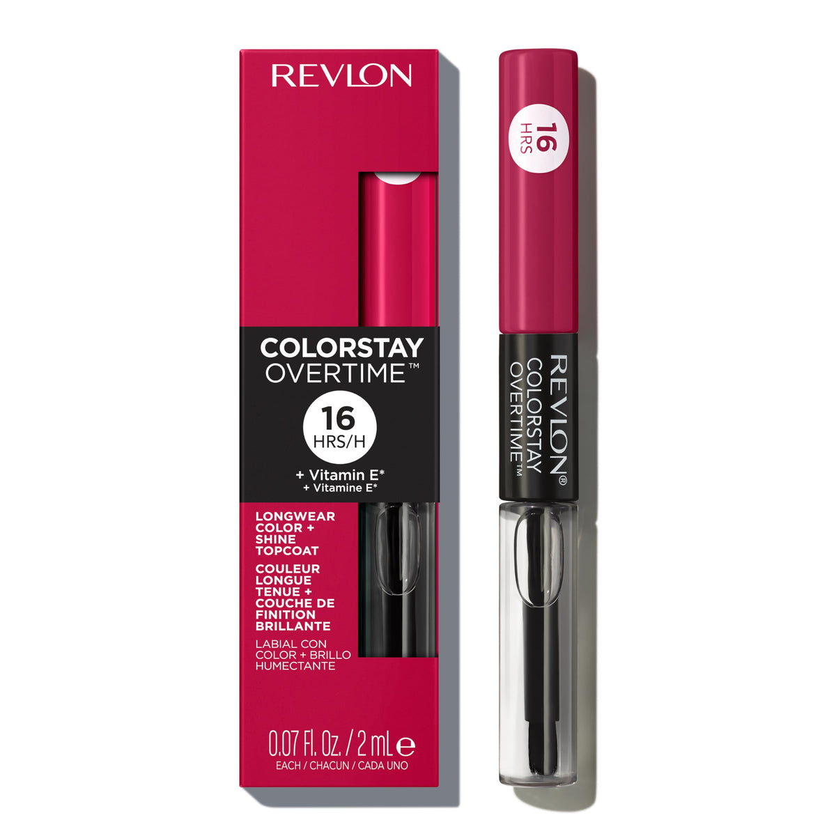 Revlon ColorStay Overtime Liquid Lipstick with Clear Lip Gloss, Long-Lasting Lip Color, Dual Ended with Moisturizing Vitamin E, 005 Infinite Raspberry, 0.07 fl oz