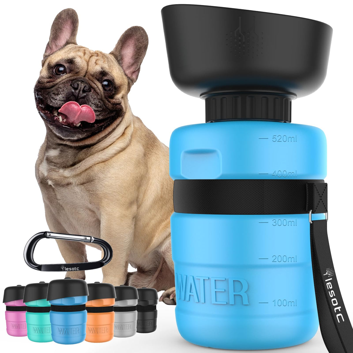lesotc Dog Water Bottle, Portable Pet Water Dispenser, Leak Proof Travel Squeeze Water Bottle for Dogs, Puppy Essentials Dog Stuff Accessories for Outdoor Walking, Hiking, BPA-Free, Lightweight