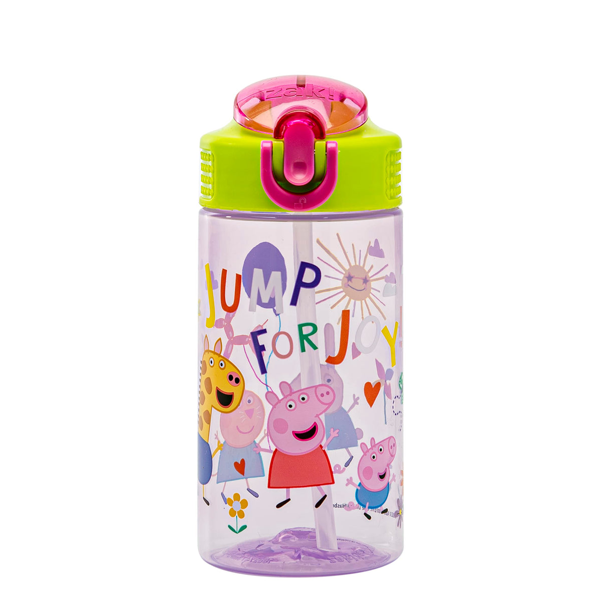 Zak Designs Sanrio Hello Kitty Sage 16oz Leak-Proof Straw Kids Water Bottle | BPA Free, Durable Plastic, Cupholder Friendly, Dishwasher Safe, Easy to Clean, Lid Lock, Handle, For School, Home, Travel