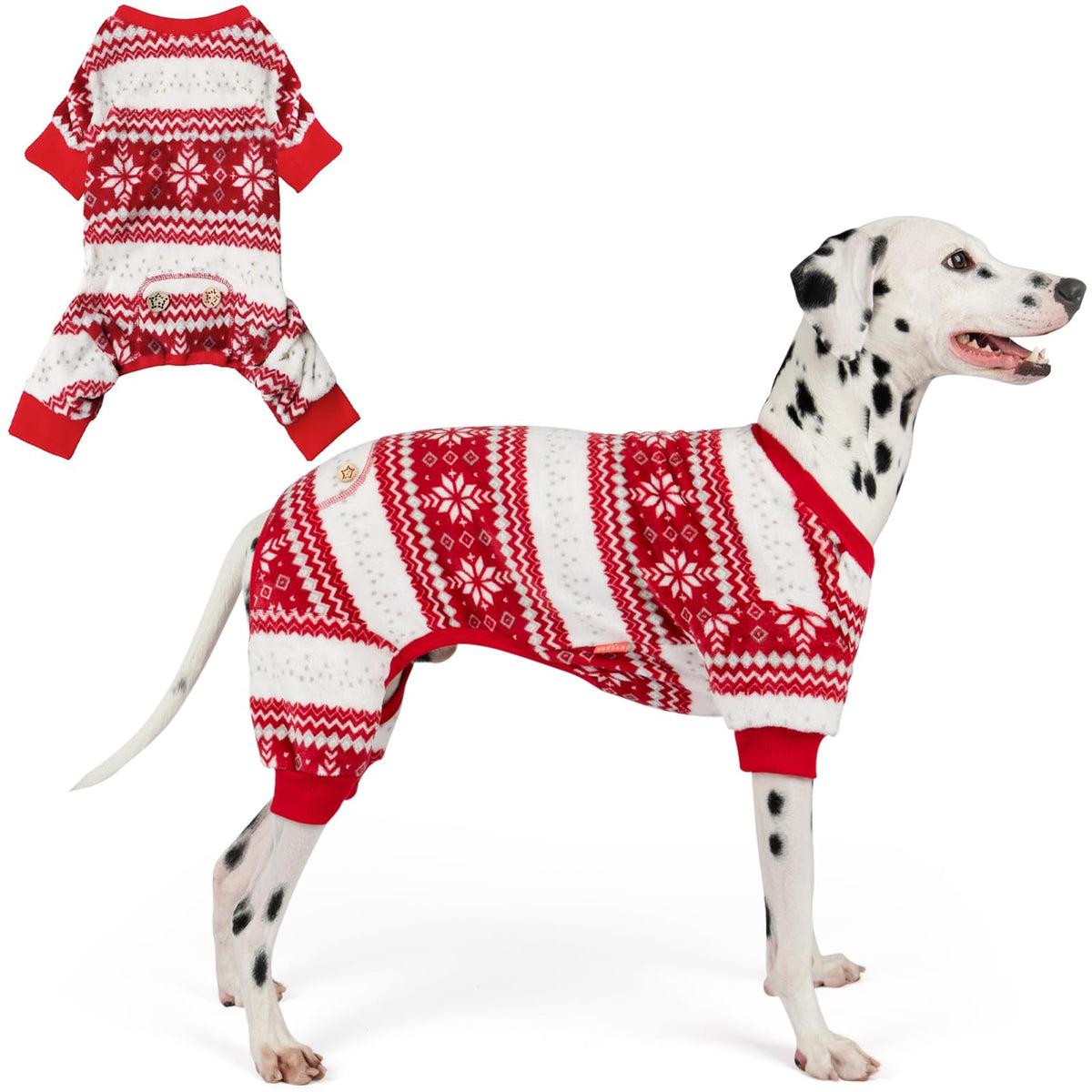KYEESE Dog Christmas Pajamas for Small Dog Velvet Onesie with Red Snowflake