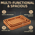 3PCS Hand-Woven 16“ Rattan Rectangular Serving Tray with Handles – Wicker Tray for Coffee Table Decor, Breakfast Basket, Drinks, Fruit, Snacks Organizer, Ottoman & Kitchen Counter Outdoor