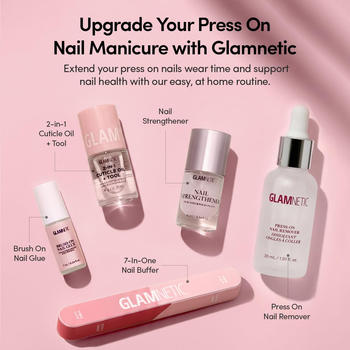 Glamnetic Press On Nails - Short Round, Glossy Fake Nails 30 Pc Full Kit | Neutral press on nails, 12 sizes. Everyday glue-on set. Waterproof, chip-resistant, up to 2 weeks wear