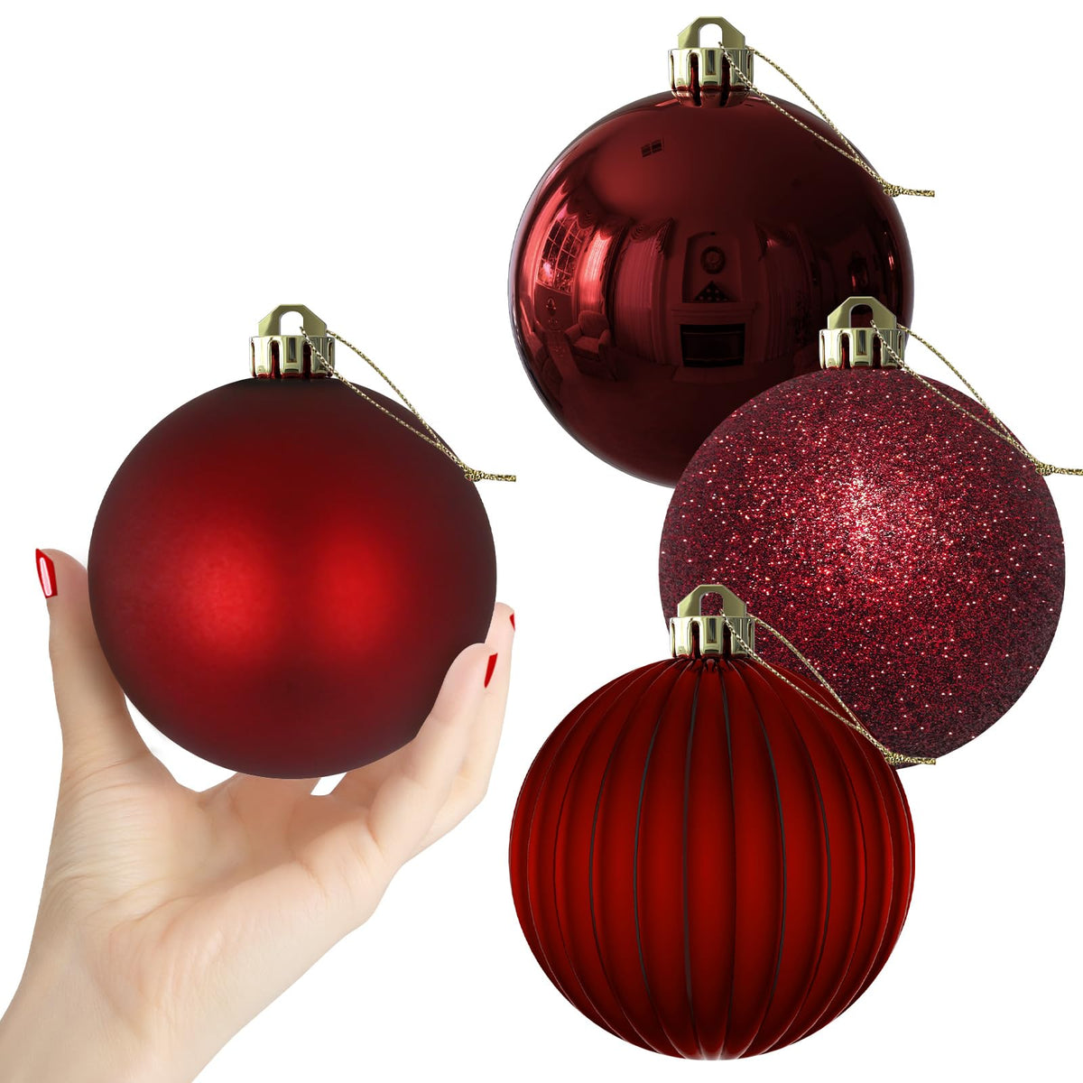 White 4.0" Large Christmas Balls - Christmas Tree Decoration Ornaments Shatterproof Hanging Balls for Birthday Halloween Holiday Wedding Decorations Set of 4pcs