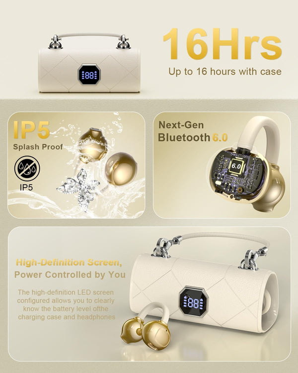 Alfu Clip On Earbuds with Detachable Butterfly Earrings, Open Ear Earbuds