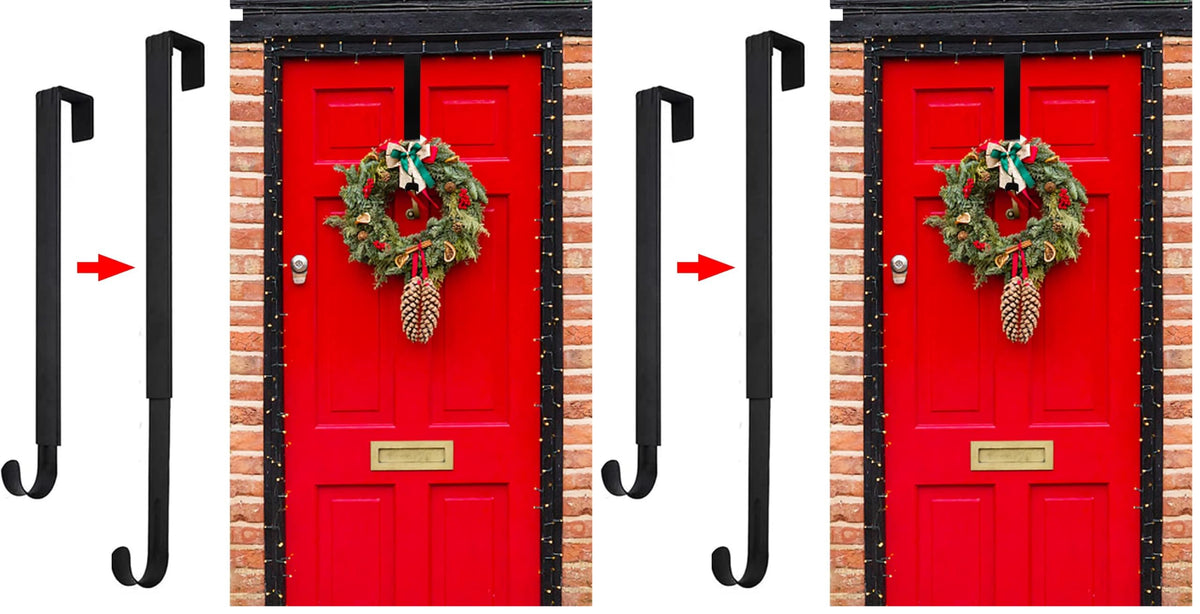 GP Life Wreath Hanger for Front Door, Adjustable from 15 to 25 Inches Hanger, 20 lbs Larger Door Upgrade Christmas Fall Wreaths Decorations Hook (Black)