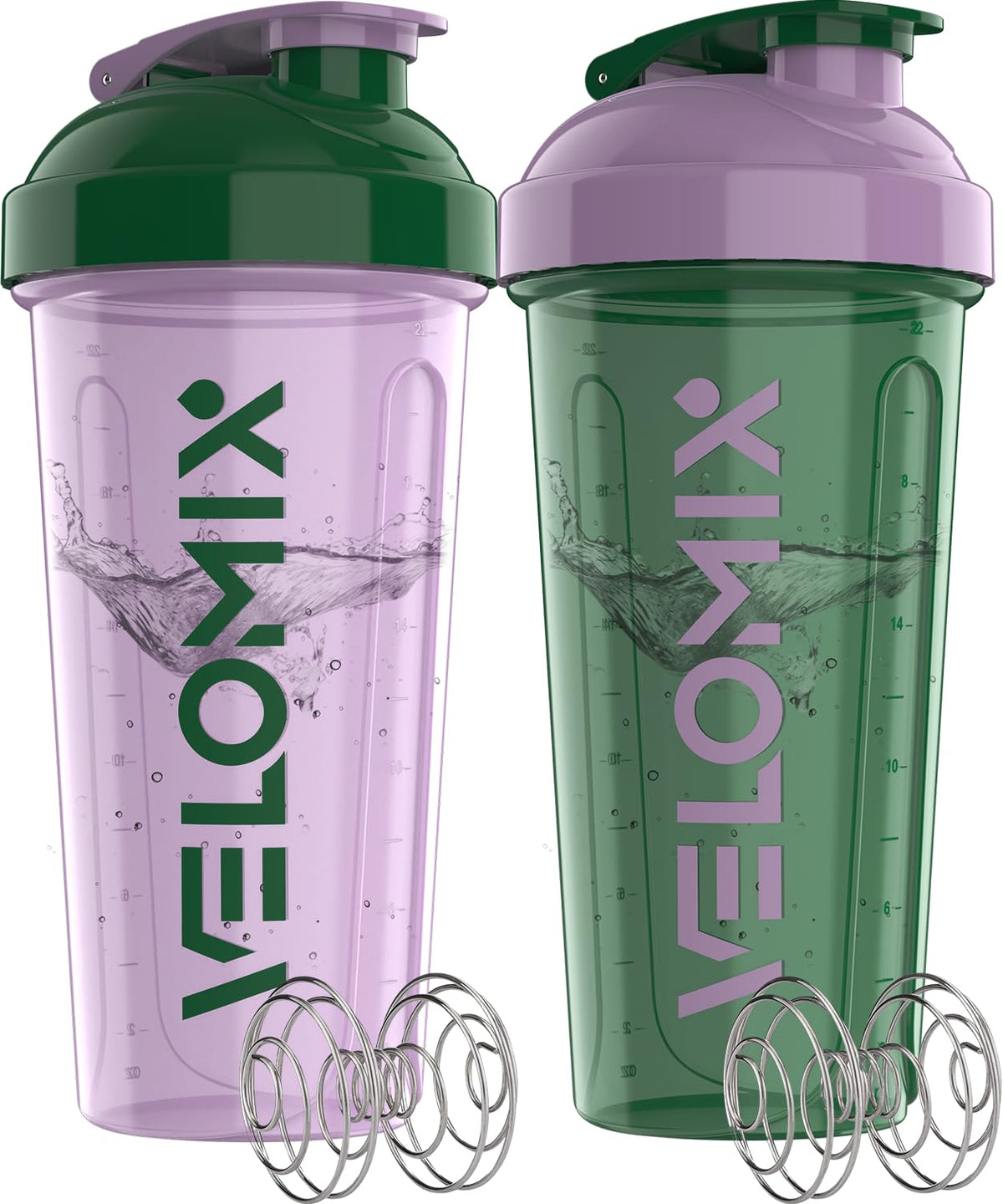 VELOMIX 2 Pack 28oz Protein Shaker Bottle for Protein Mixes, Black/Transpar