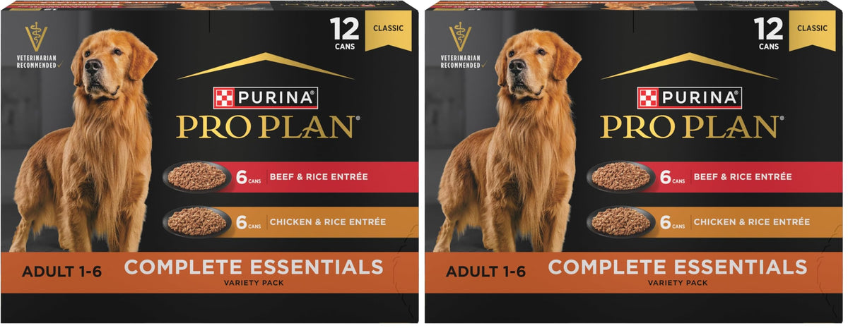 Purina Pro Plan Complete Essentials Wet Dog Food Chicken and Rice Entree and Beef and Rice Entree Variety Pack - (Pack of 12) 13 oz. Cans