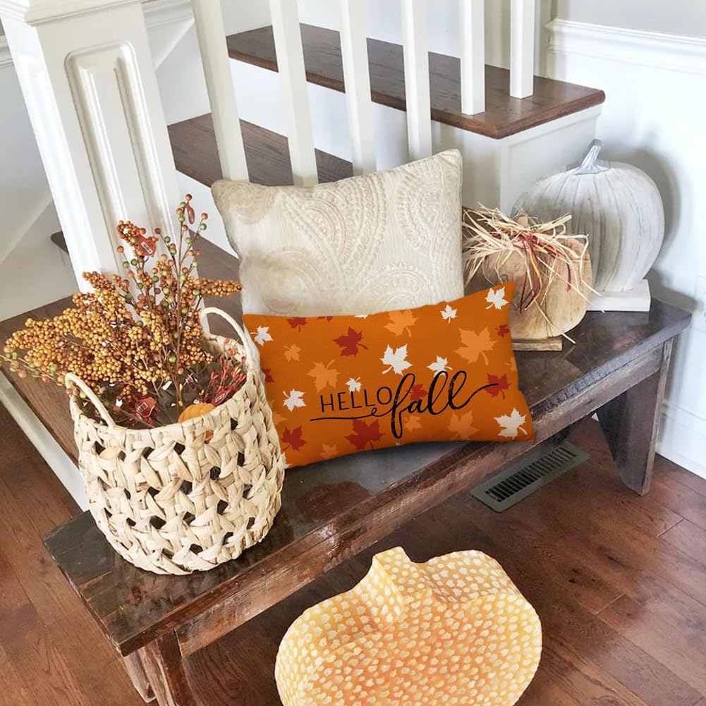 RABUSOFA Rust Orange Maple Leaves Fall Pillow Covers 12x20 Inch