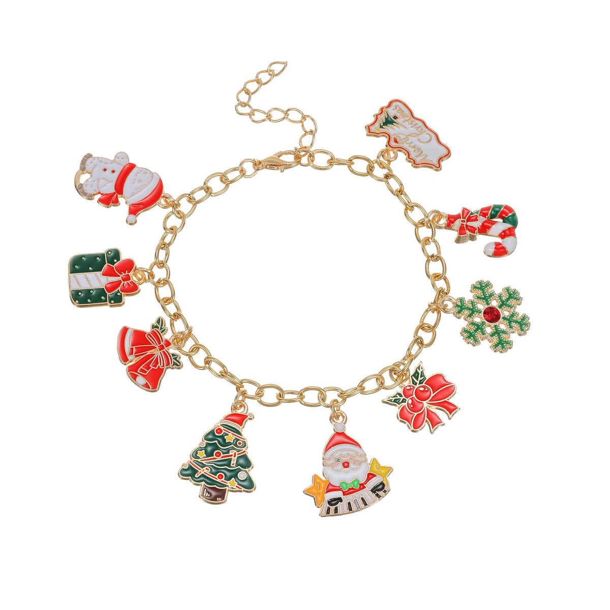 Christmas Charm Bracelet for Women,Santa Claus Snowman Tree Socks Pendant Bracelet,Adjustable Alloy Drop Bracelet for Women Xmas Party Costume Accessories Gift