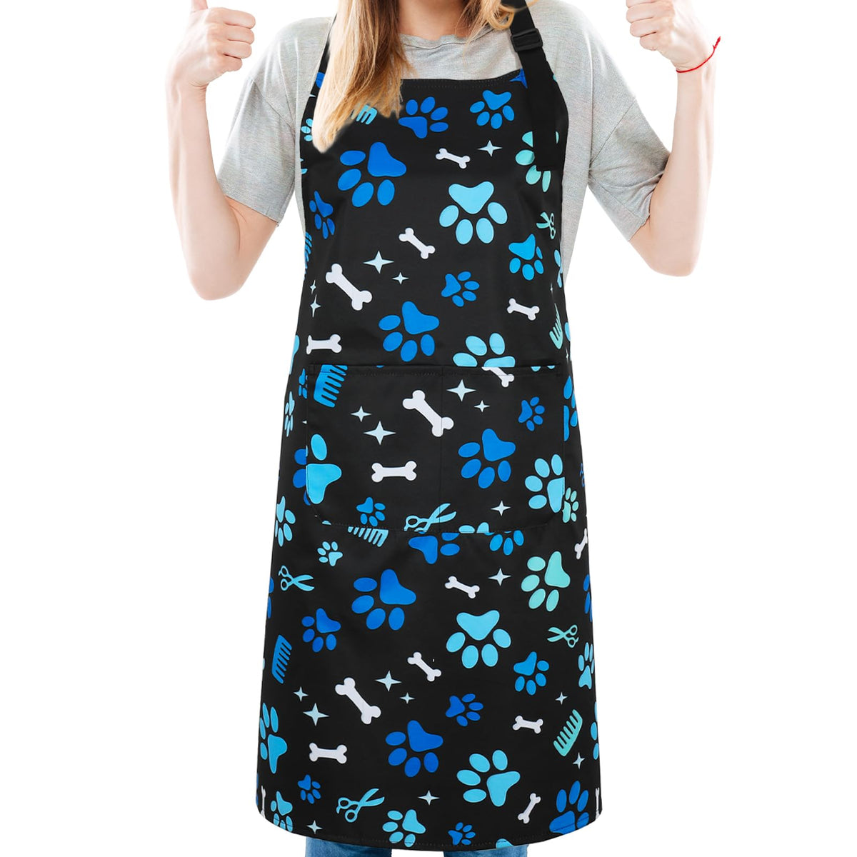 Dog Grooming Waterproof Apron with 2 Pockets, Cute Animals Puppy Dog Pets Apron