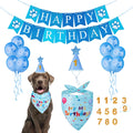 Dog Birthday Party Supplies, Dog Birthday Bandana Set, Dog Boy Girl Birthday Party Hat with Numbers for Large Medium Small Dogs Pet (Blue)