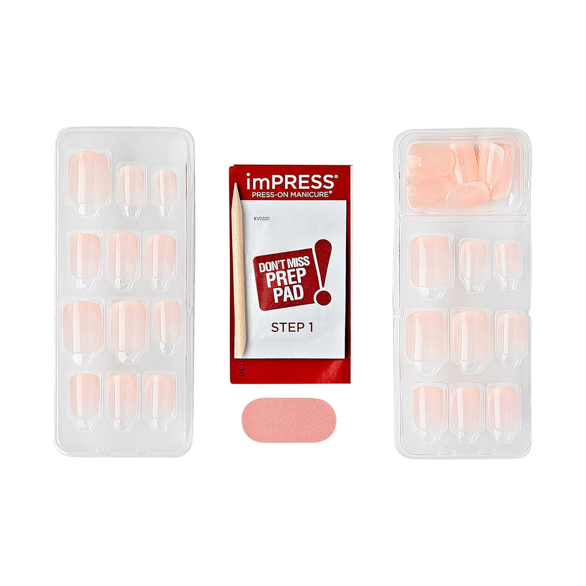 Kiss Impress No Glue Mani Press On Nails, Heroic, Bare French Manicure Kit, 30 Light Neutral + White, Squoval Short Nails with IMPROVED Adhesive, Includes Prep Pad, Manicure Stick & Mini File