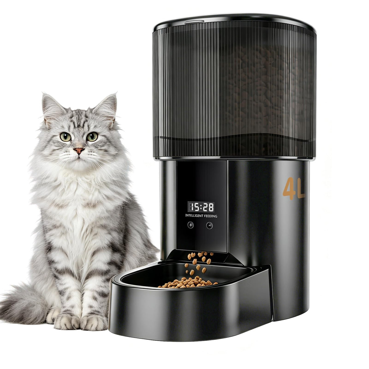 Automatic Cat Feeder, 4L/17 Cups Timed Dispenser for Cats & Dogs | Programmable 1-6 Meals & 1-12 Portions Daily, Anti-Jam Design, Dual Power Supply & Lock-Fresh Technology